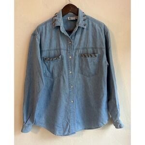 Vintage 90s Western Denim Button Up Shirt S Cowgirl Rodeo Rockabilly Grunge